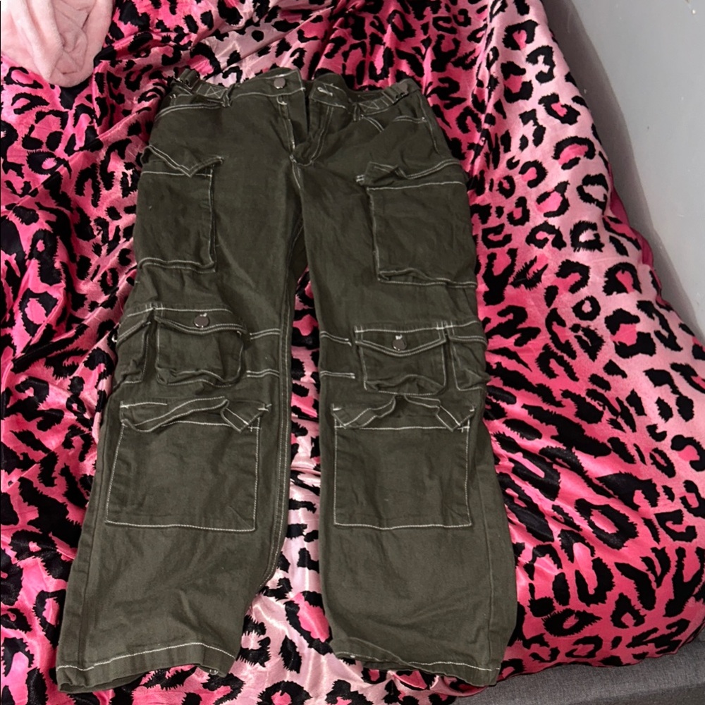 Olive Green Cargo Utility Pants - Women